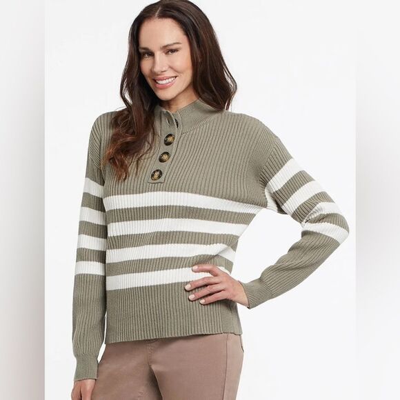 NWT Tribal Tan and White Striped Sweater size Medium - Picture 1 of 8